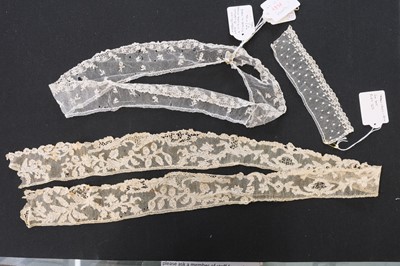 Lot 301 - Alençon. A group of lace edgings, a lappet, and cuffs, France, 18th & 19th century