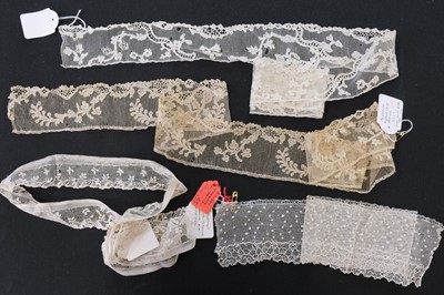 Lot 301 - Alençon. A group of lace edgings, a lappet, and cuffs, France, 18th & 19th century