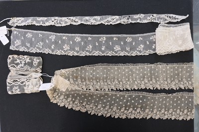 Lot 301 - Alençon. A group of lace edgings, a lappet, and cuffs, France, 18th & 19th century