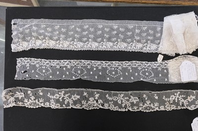 Lot 301 - Alençon. A group of lace edgings, a lappet, and cuffs, France, 18th & 19th century