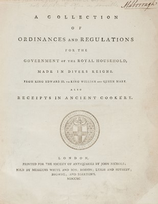 Lot 249 - Society of Antiquaries. A Collection of Ordinances and Regulations, 1st edition, 1790