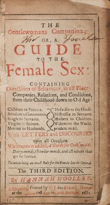 Lot 209 - Woolley (Hannah). The Gentlewomans Companion; or, A Guide to the Female Sex, 3rd ed., 1682
