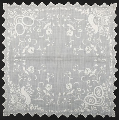 Lot 325 - Handkerchief. A whitework wedding handky, late 19th century, & other handkies, & bags
