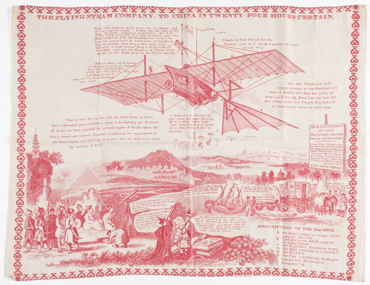 Lot 288 - Handkerchief. The Flying Steam Company, To China in Twenty-Four Hours Certain, circa 1843