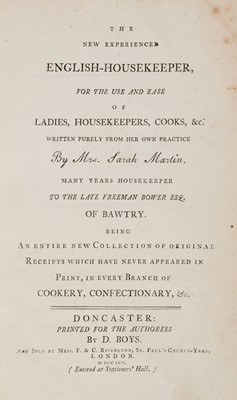Lot 253 - Martin (Sarah). The New Experienced English-Housekeeper, 1st edition, 1795
