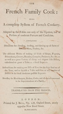 Lot 251 - Menon. The French Family Cook, 1st edition in English, 1793