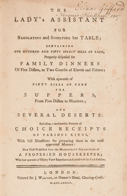 Lot 242 - Mason (Charlotte). The Lady's Assistant, 1st edition, 1773