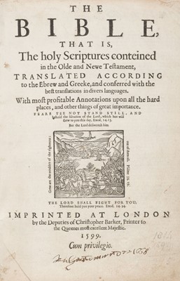 Lot 61 - Bible [English]. The Bible, that is the holy Scriptures..., 1599