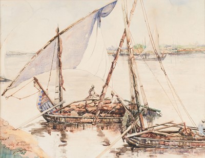 Lot 191 - Ednie (Lily Rebecca, 1876-1946). On the Nile, Cairo, 1934, watercolour