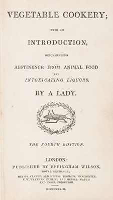 Lot 270 - Brotherton (Martha). Vegetable Cookery, 4th edition, 1833