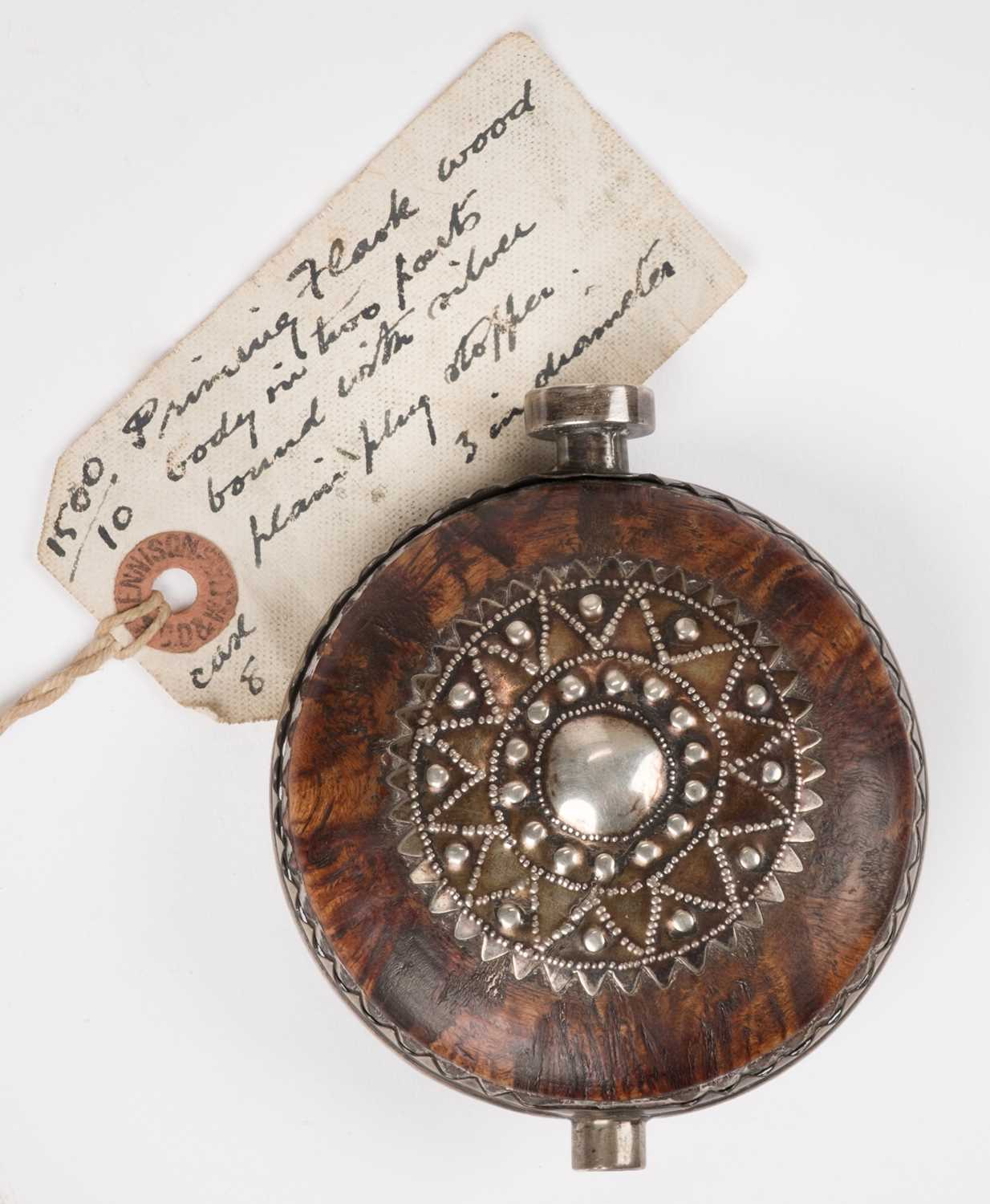 Lot 461 - Powder flask. A continental Mulberry wood