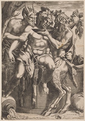 Lot 20 - Boyvin (René, circa 1525-1598 or 1625/26). Silenus with two Satyrs..., circa 1540-1560