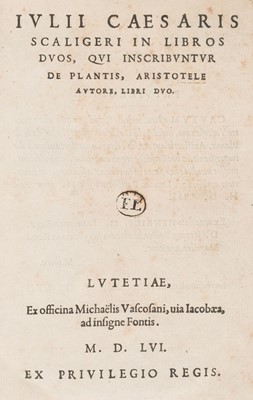 Lot 51 - Scaliger (Julius Caesar). In libros duos, qui inscribuntur de Plantis, Aristotele autore, 1556