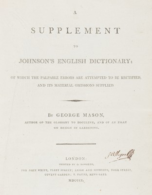 Lot 99 - Mason (George). A Supplement to Johnson's English Dictionary..., 1801