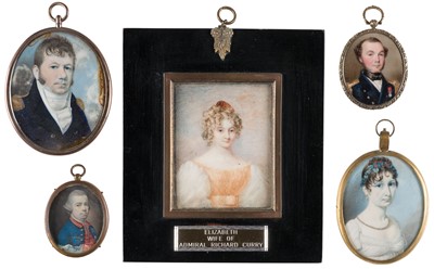 Lot 73 - English School. Portrait miniature of Miss Curry, with lock of hair, circa 1810, & others
