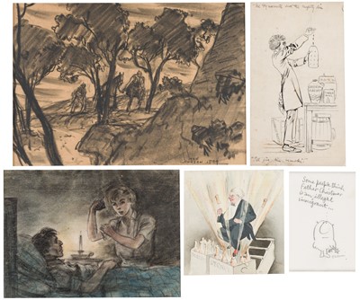 Lot 592 - Original cartoons and postcard designs. A collection of 45 cartoons, original illustrations