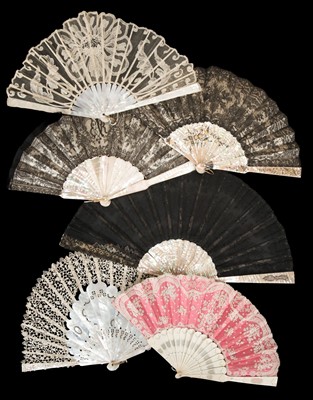 Lot 368 - Lace Fan. A fan of 17th century Italian lace, & other lace fans