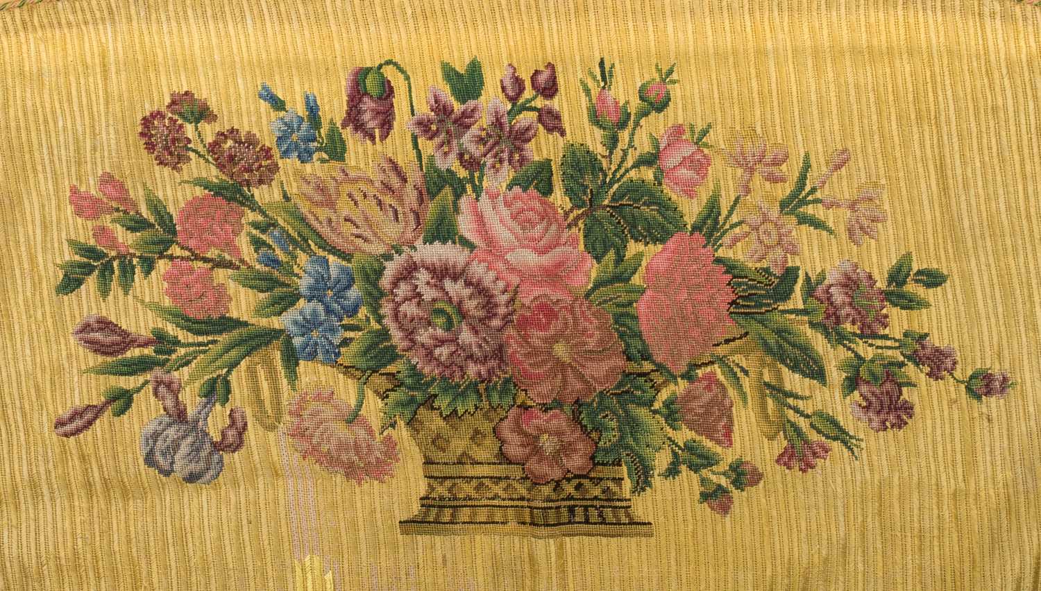 Lot 279 - Embroidered Covers. Two pairs of matching needlepoint settle coverings, French, late 19th century