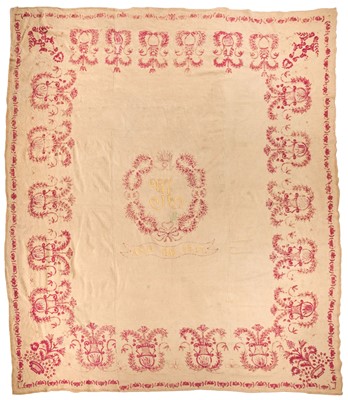Lot 277 - Embroidered Bedcover. A monogrammed embroidered coverlet, Iberian, 1857