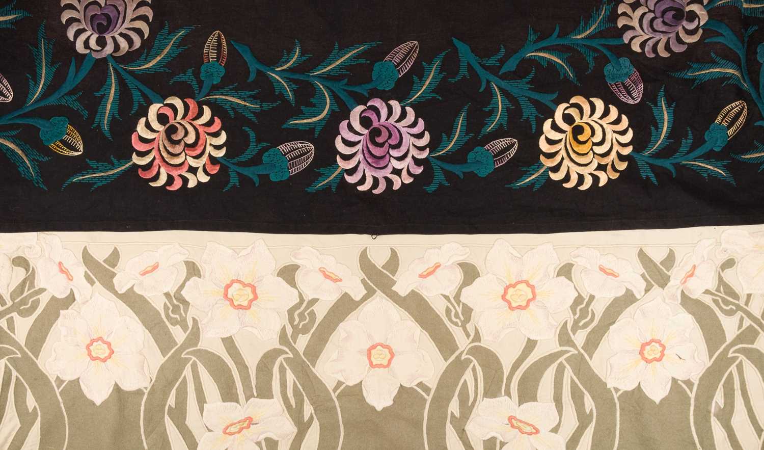 Lot 262 - Art Nouveau. An appliqué panel with design of narcissi, Continental (possibly Belgian), circa 1910