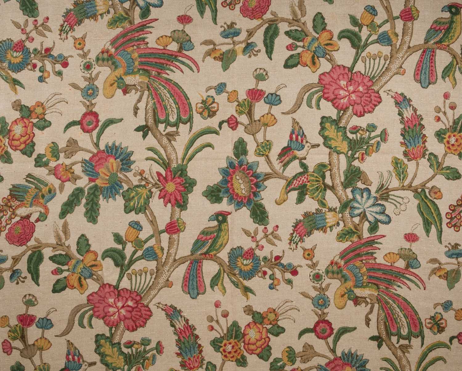 Lot 287 - Fabric. A large unused length of 'Tree of Life' blocked linen, circa 1920s/30s