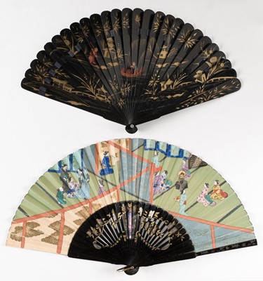 Lot 359 - Chinoiserie Fan. A Chinoiserie lac burgauté folding fan, late 19th century, & one other