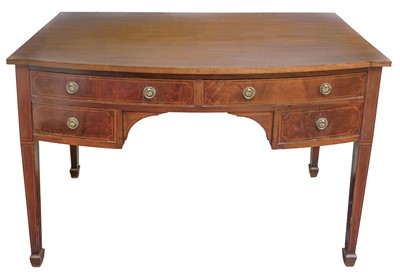 Lot 443 - Sideboard. A Victorian mahogany and inlaid bow-front sideboard