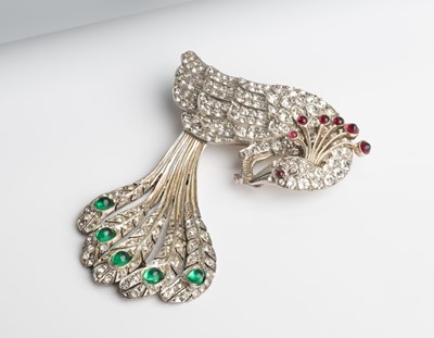Lot 497 - Brooch. A mid 20th century peacock brooch