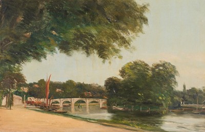 Lot 180 - English School. The Thames at Richmond Terrace, circa 1910, oil on canvas board