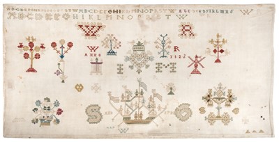 Lot 294 - Sampler. An unusual Friesland needlework by two hands, Netherlands, dated 1722 & 1823