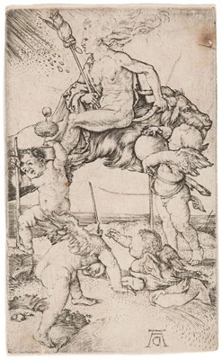 Lot 4 - Durer (Albrecht, 1471-1528). Witch Riding Backwards on a Goat, circa 1500, engraving