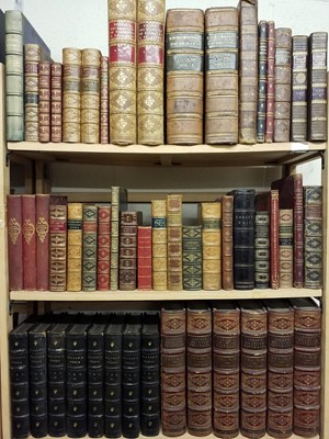 Lot 412 - Bindings. A collection of mostly 19th Century gilt decorated leather bindings, approximately 50 volumes