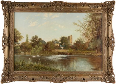 Lot 104 - Clark (Octavius Thomas, 1850-1921). View on the River Thames with Weir, oil on canvas