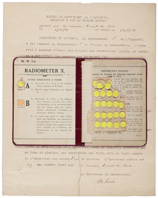 Lot 278 - Curie (Marie, 1867-1934). Part-printed Document Signed, ‘M. Curie’, 22 June 1914