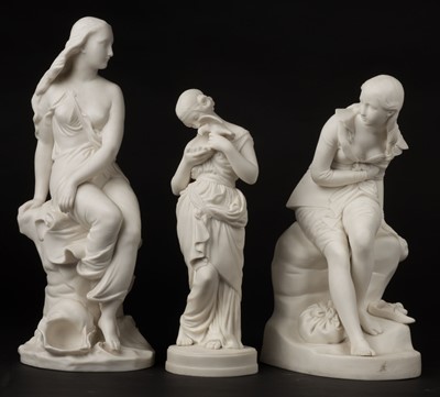 Lot 389 - Parian figures. Three Victorian parianware figures