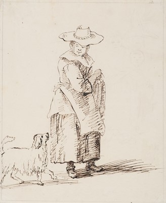 Lot 61 - Dutch School. Woman and dog, circa 1750s