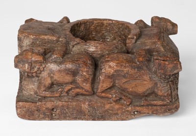 Lot 460 - Candle burner. An Indian carved wood mandir or temple candle burner, 17th century [?]