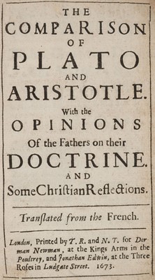 Lot 70 - [Rapin, René]. The Comparison of Plato and Aristotle..., 1673 + other miscellaneous antiquarian