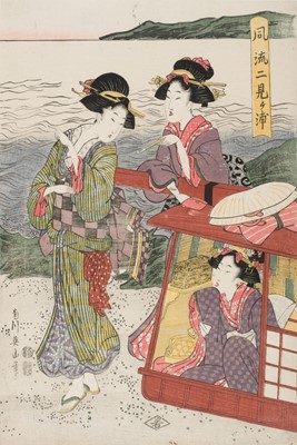 Lot 119 - Eizan (Kikugawa, 菊川英山). Right panel of the triptych 'Fashionable Futamigaura' 風流二見ヶ裏