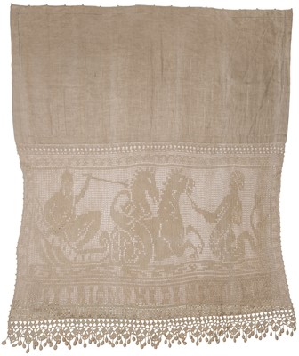 Lot 351 - Lace. An early 20th century French door curtain, & and an Art Nouveau bed coverlet