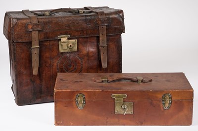 Lot 416 - Leather cases. A tooled leather travelling case, circa 1900