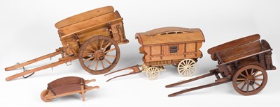 Lot 413 - Gypsy caravan. A scratch built wooden model of a gypsy caravan (vardo) and other models