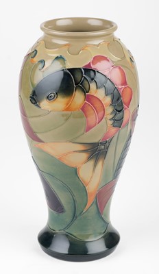 Lot 385 - Moorcroft. A Moorcroft pottery Carp pattern vase designed by Sally Tuffin, circa 1991