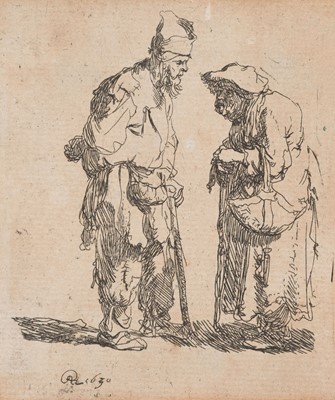 Lot 34 - Rembrandt (Harmensz. van Rijn, 1606-1669). Beggar Man and Woman Conversing, 1630