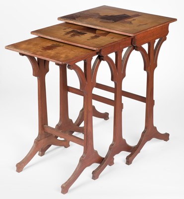 Lot 438 - Emile Gallé (1846-1904). A set of three walnut Art Nouveau nesting tables
