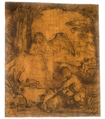 Lot 42 - After Govaert Flinck, Tobias and the Angel, pen and brown ink and wash, circa 1900s