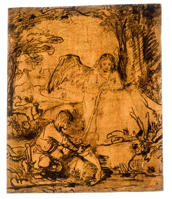 Lot 42 - After Govaert Flinck, Tobias and the Angel, pen and brown ink and wash, circa 1900s