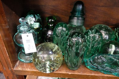 Lot 401 - Paperweights. A large collection of Victorian green glass dump paperweights