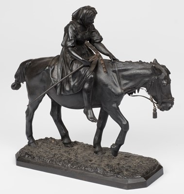 Lot 417 - Lieberich (Nikolai Iwanowitsch, 1828-1883). Peasant girl on horseback, later iron casting, c.1905
