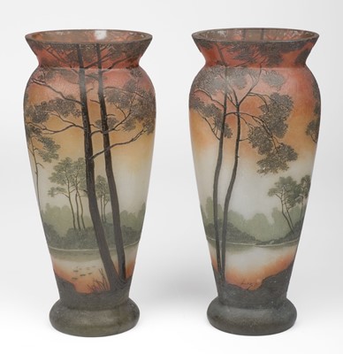 Lot 393 - François-Théodore Legras (1839-1916). A pair of cameo glass Vases by Legras, circa 1900–1910